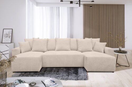 canape bouclette convertible beige en u