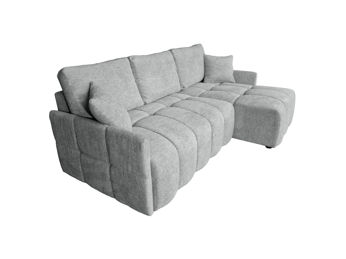 canape convertible angle reversible gris avec coussins